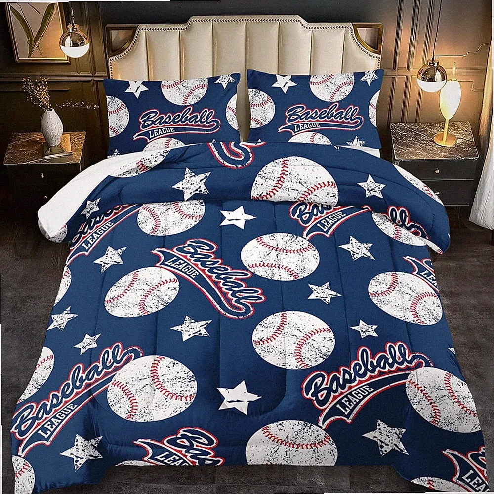 Baseball Comforter Set Full Blue Sports Bedding Sets for Boys Baseball Quilt