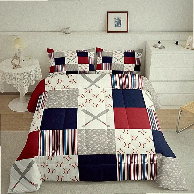 Baseball Comforter Set Full Size Sports Game Comforter Baseball Gaming Beddin...