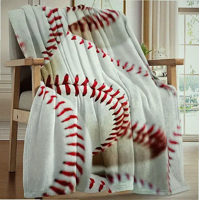 Baseball Print Blanket Plush Flannel Fleece Throw Blanket 50x60” NEW