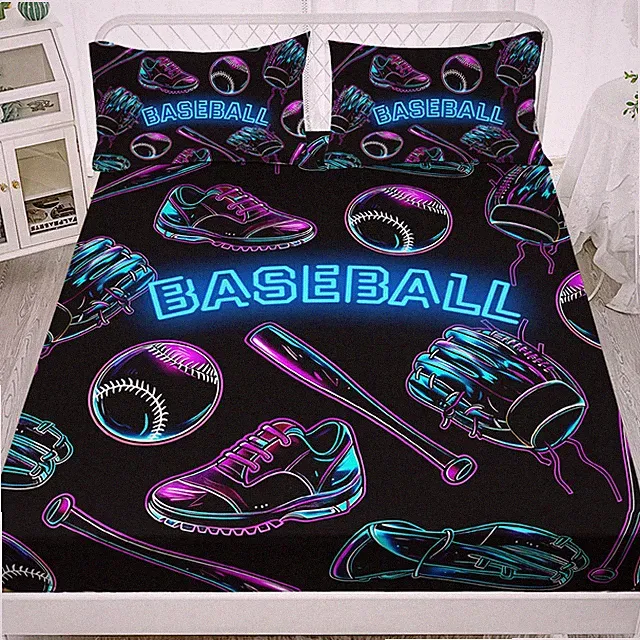 Baseball Sport Fitted 3Pcs Twin Sneaker Baseball Bat Gloves Bedding Set for K...
