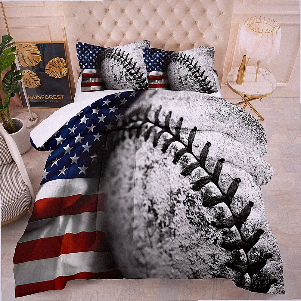 Bodhi Boys Sports Bedding Set Queen - Baseball Comforter With American Flag,...