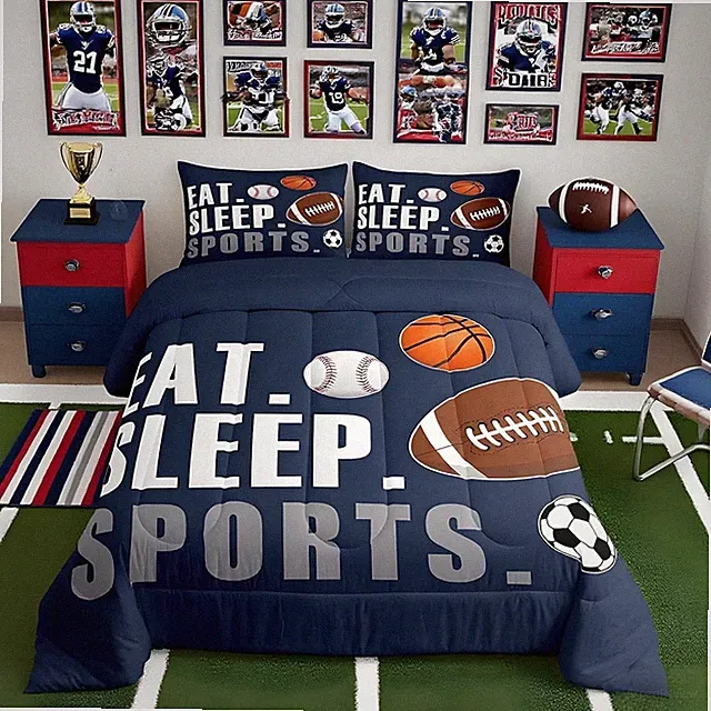 Football Comforter Set Twin Size Kids Basketball Baseball Soccer Comforter for B