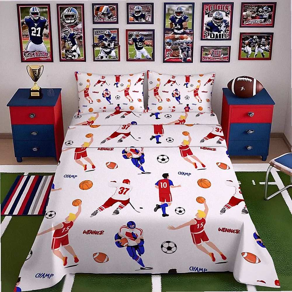 Football Sheets Full Size Bed Sheets 4Pcs Sport Baseball Football Bedding Ful...