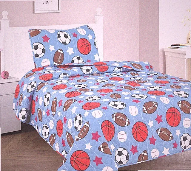 Game Day Multi Ball Sports Kids Boy Soft Bedspread Coverlet Quilt Shams 2/3PC
