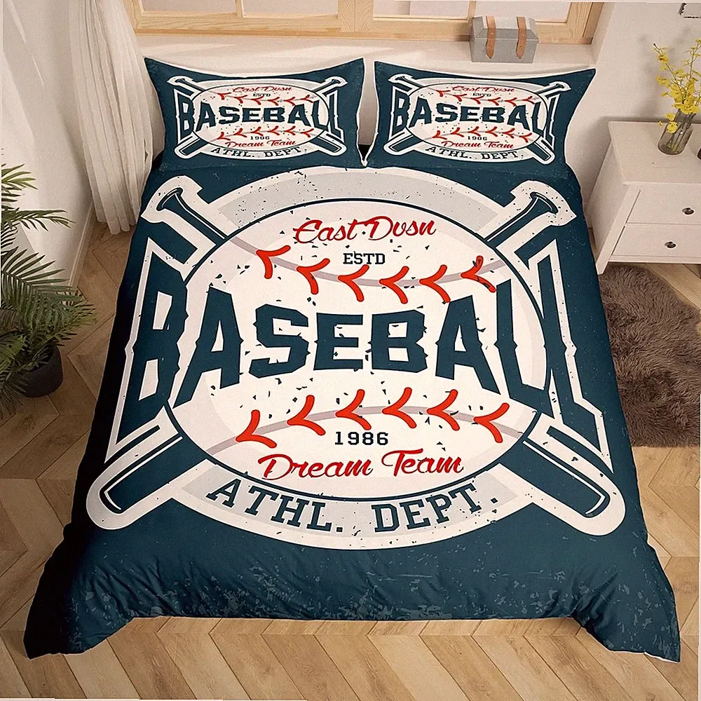 Homewish Baseball Duvet Cover Set Full Size Sports Theme Bedding Set 3pcs for...