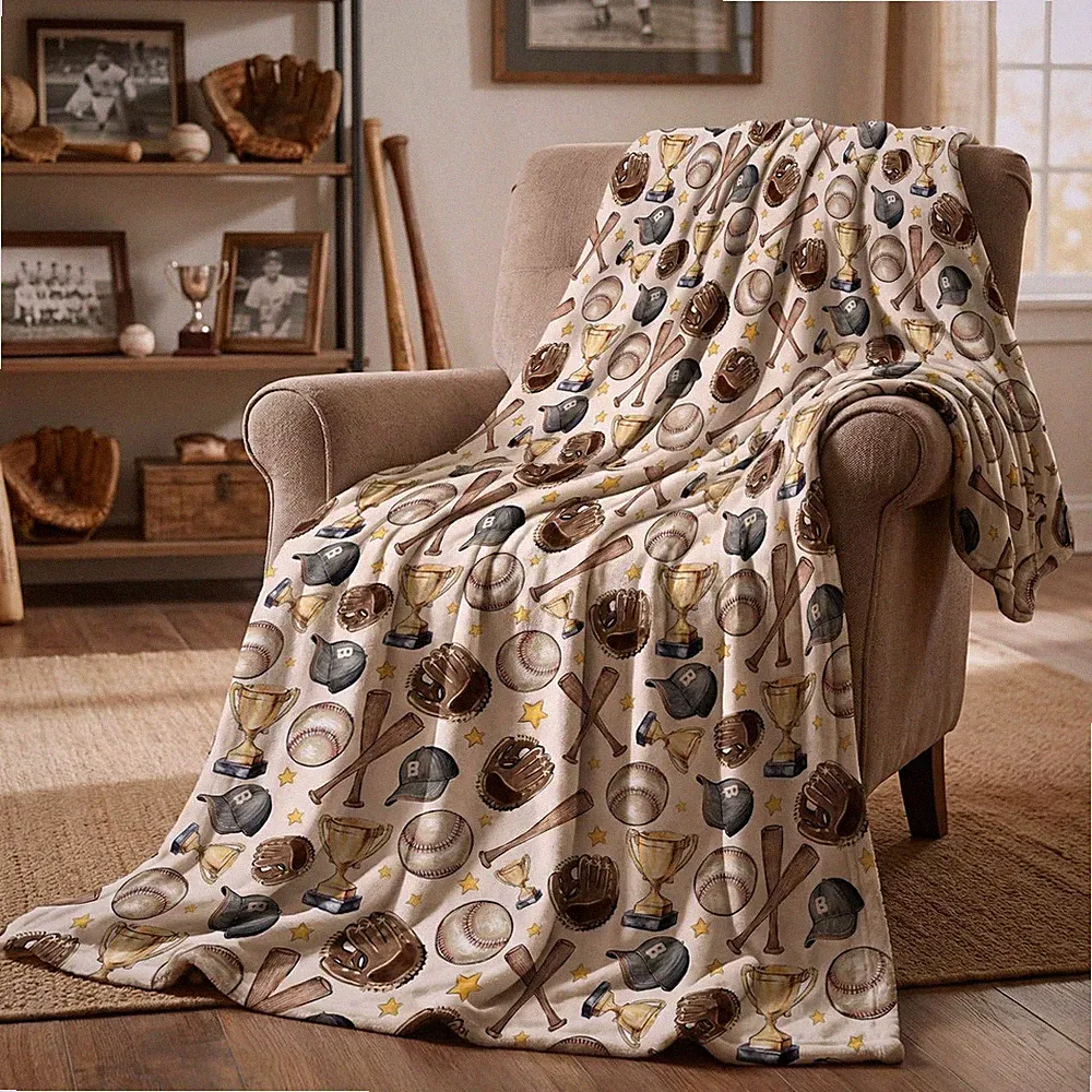 Horaldaily Baseball Flannel Blanket Throw, Brown Baseball Sport Soft Fuzzy Pl...