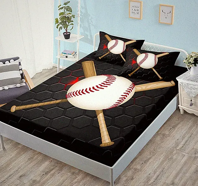 HOSIMA Baseball Fitted Sheet Set for Boys Teens Beddroom Decor,Boys Sports Co...