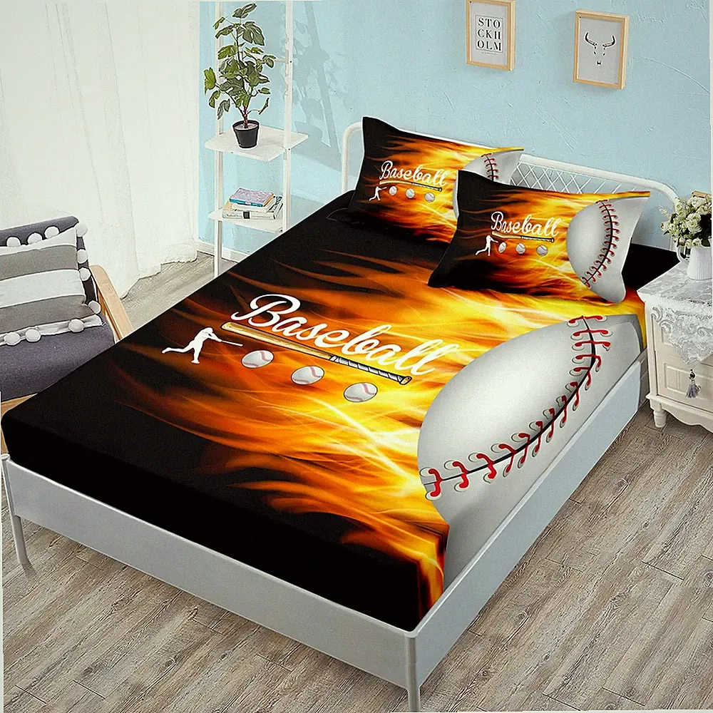 HOSIMA Kids/Teens Sports Baseball Bedding Set,Soft Microfiber Baseball Black...
