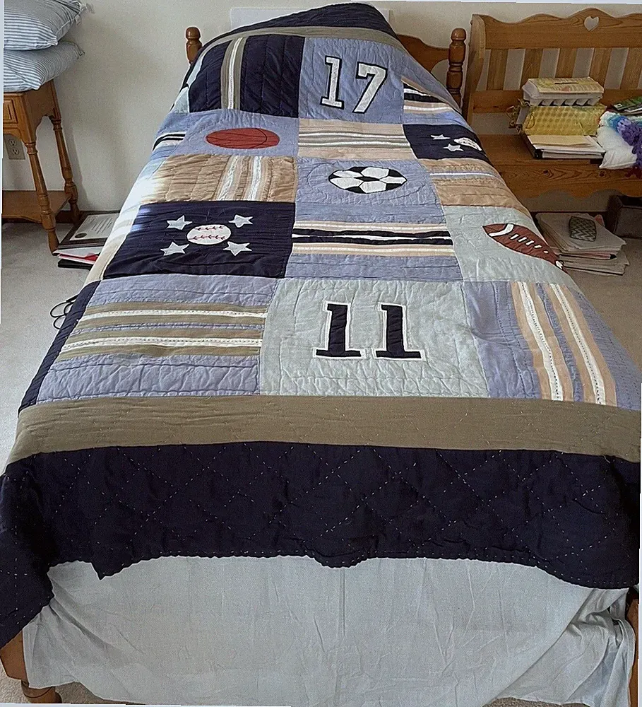 Kids Sports Twin Quilt Football Baseball Soccer Pillow 2-Shams, Blue Bed Skirt
