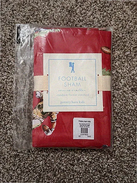 New Vintage Pottery Barn Kids Football Standard Sports Sham Touchdown Tackle Red