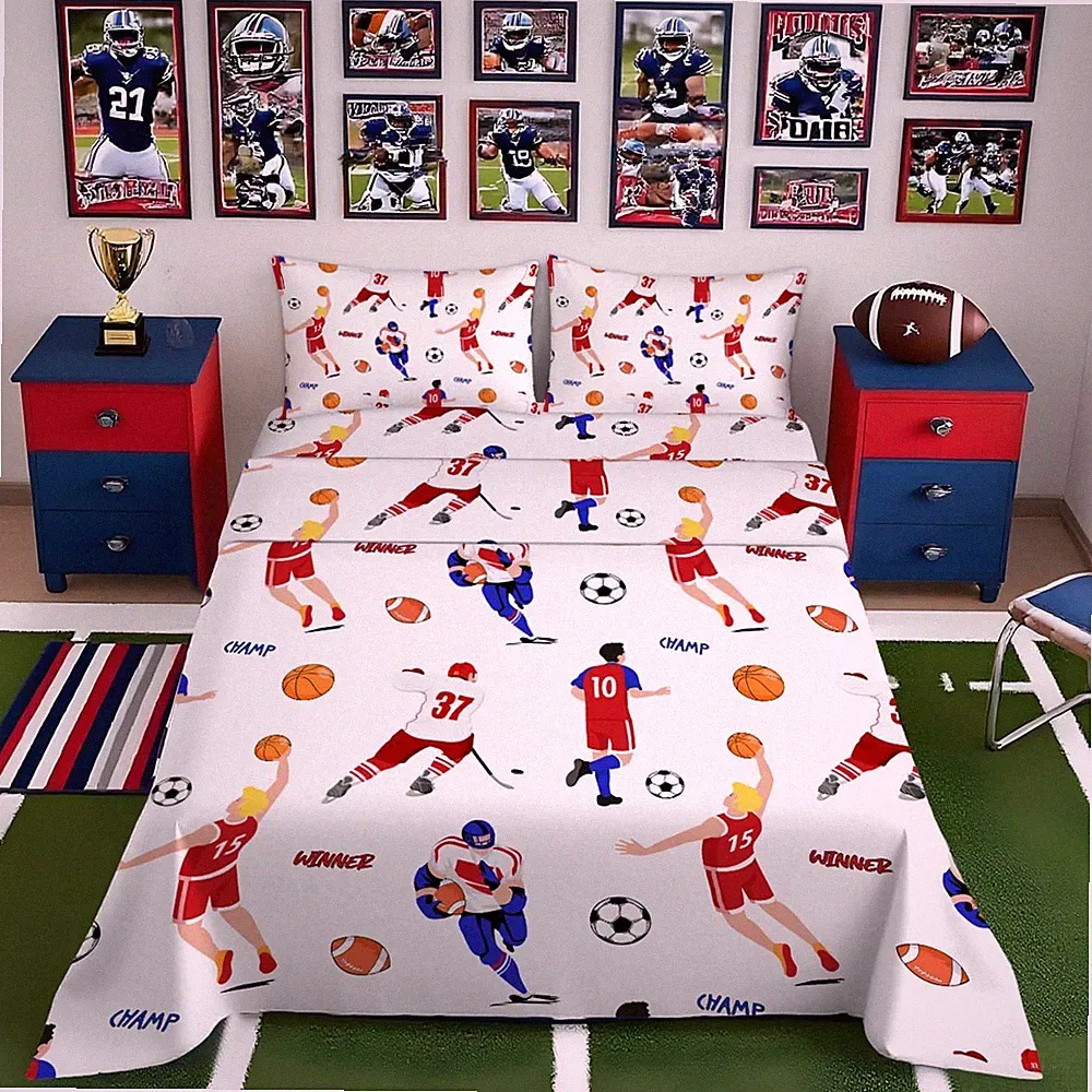 NiuOne Football Sheets Kids Full Size Bed Sheets 4Pcs Sport Baseball Football...