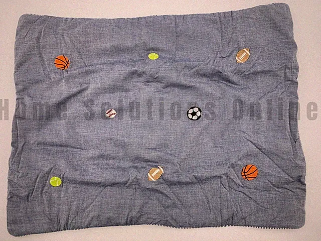 Pottery Barn Kids Embroidered Sports Icons Reversible Stripe Sham Standard #B163