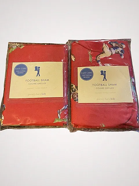 Pottery Barn Kids Pillow Shams Pair Set of 2 Football Covers Red NFL Sports Bed
