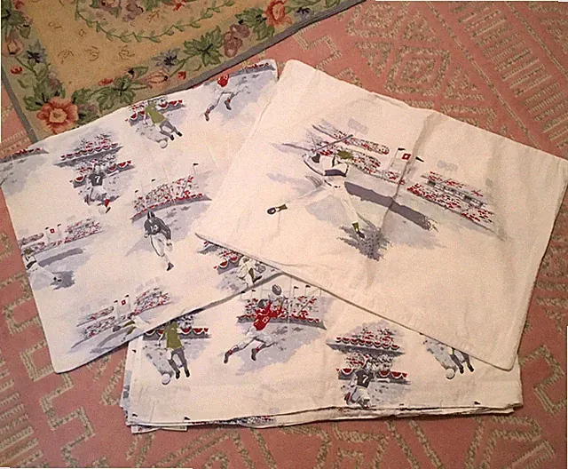 Pottery Barn Kids Queen Flat Sheet With 2 Standard Pillow Cases Sports Theme