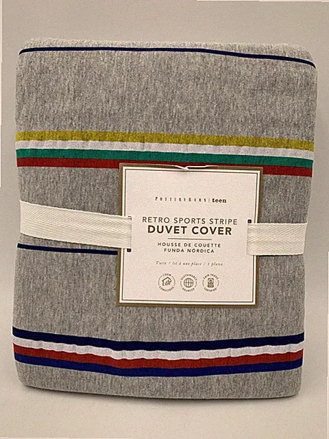 Pottery Barn Teen Kids Retro Sport Stripe Jersey Duvet Cover Gray Twin #117D