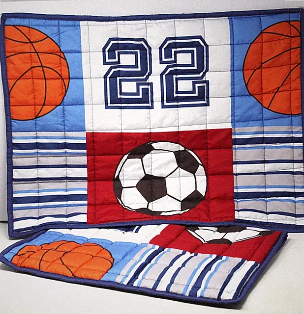Set of 2 Quilted Kids Standard Pillow Shams Sports Soccer Basketball KEECO 20x26