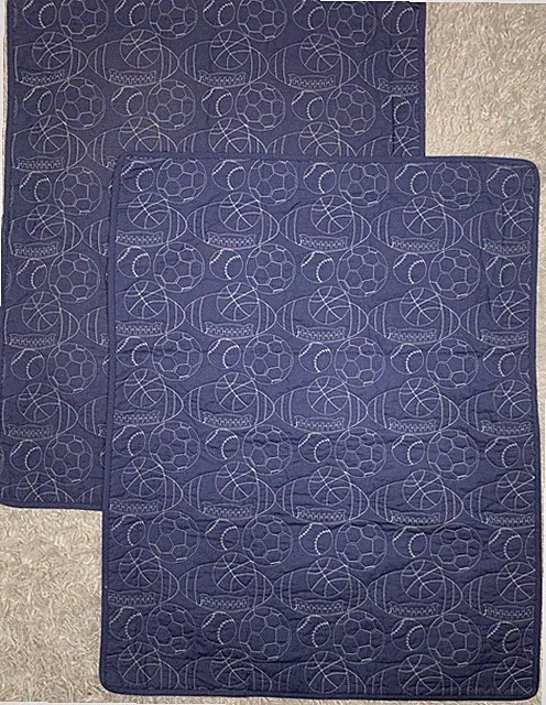 Set Of TWO Home Trends Kids BLUE Quilted Sports Theme Standard Pillow Shams