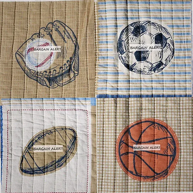 Sports 6pc TWIN QUILT Baseball Basketball Soccer Football Plaid Patchwork