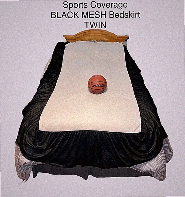 Sports Coverage BLACK Mesh Fabric Bed Skirt Dust Ruffle TWIN