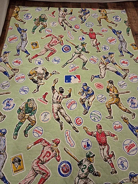 Vintage MLB Baseball Logos Bedspread Blanket Quilt! 80x45! vintage 1970s! rare!