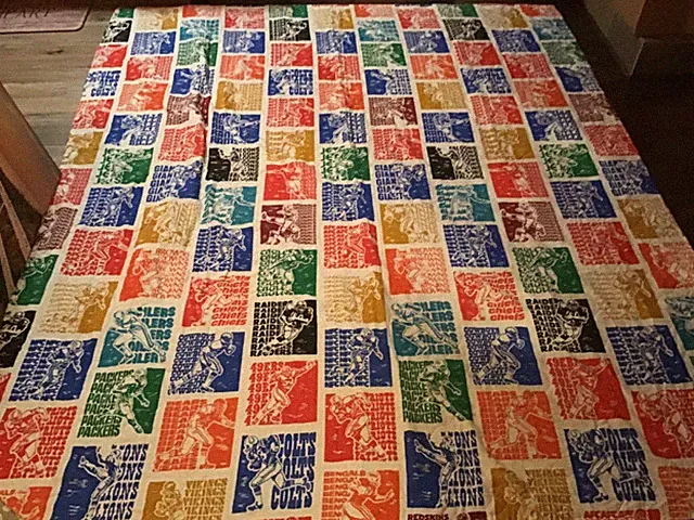 Vintage NFL Teams Bedspread, Approx 104” x 88”, Vintage Football Blanket