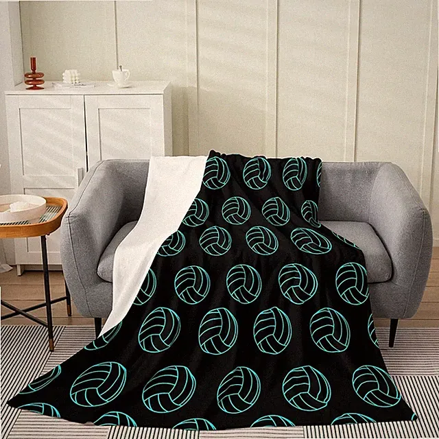 Volleyball Pattern Plush Throw Blanket,for Sports Flannel Fleece Blanket Deco...