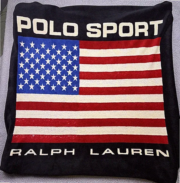 VTG Ralph Lauren Polo Sport Blanket American Flag Throw Fleece USA 60 x 45
