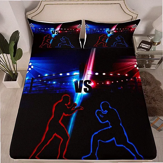 Wrestler Wrestling Fitted Sheet Twin Size, Young Men Sports Theme Bed Cover w...