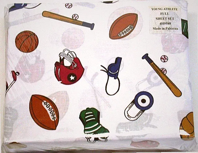 Young Athlete (4) Pc Sports Motif Sheet Set ~ White Multi ~ Full **NEW**