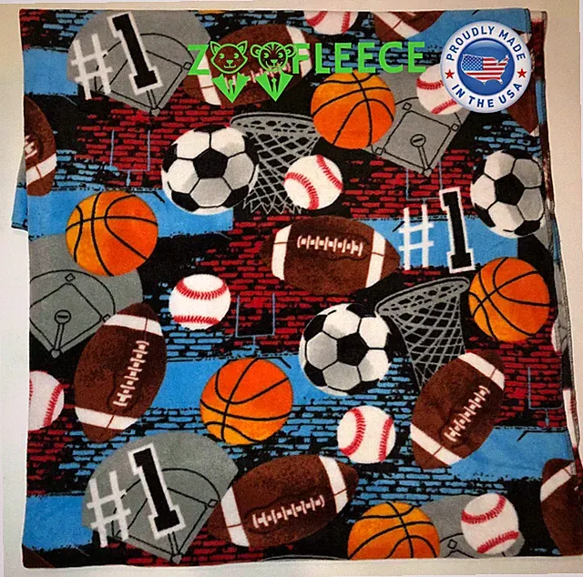 ZooFleece Sports Basketball Baseball Football Soccer Balls Blanket Throw 50X60"